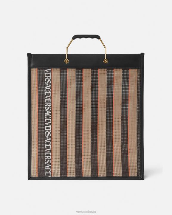 melns un bēšs somas Versace 806B1510 vīriešiem svītraina pirkuma soma