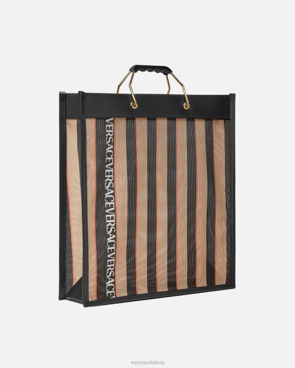 melns un bēšs somas Versace 806B1510 vīriešiem svītraina pirkuma soma