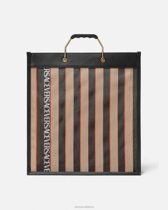 melns un bēšs somas Versace 806B1510 vīriešiem svītraina pirkuma soma