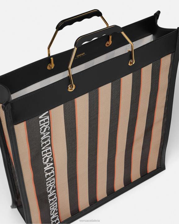 melns un bēšs somas Versace 806B1510 vīriešiem svītraina pirkuma soma