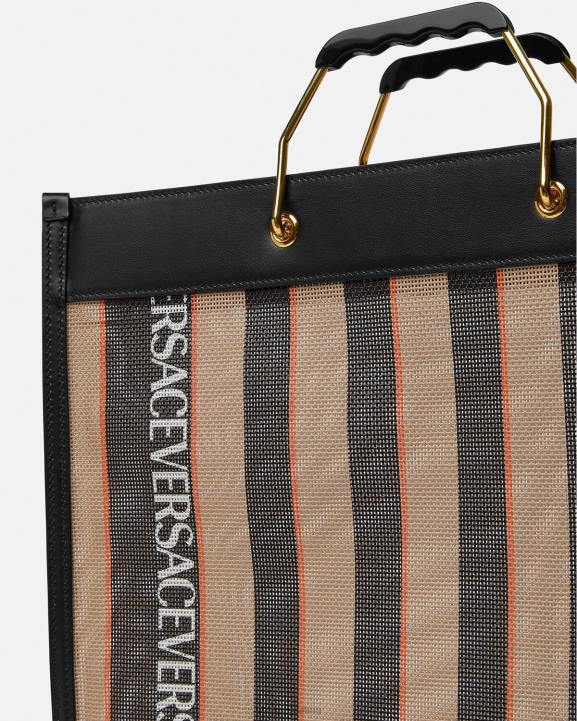 melns un bēšs somas Versace 806B1510 vīriešiem svītraina pirkuma soma