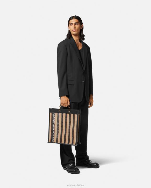 melns un bēšs somas Versace 806B1510 vīriešiem svītraina pirkuma soma